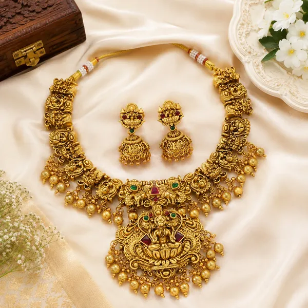 Grisha_Jewellery_Traditional_Lakshmi_Design_Pearl_Bead_Brass_Gold_Plated_Matte_Short_Necklace_Jewellery_Set_For_Women_And_Girls