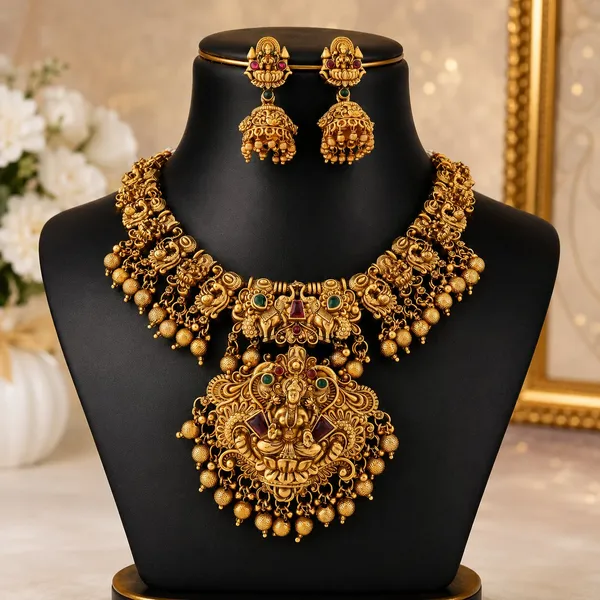 Grisha_Jewellery_Traditional_Lakshmi_Design_Pearl_Bead_Brass_Gold_Plated_Matte_Short_Necklace_Jewellery_Set_For_Women_And_Girls