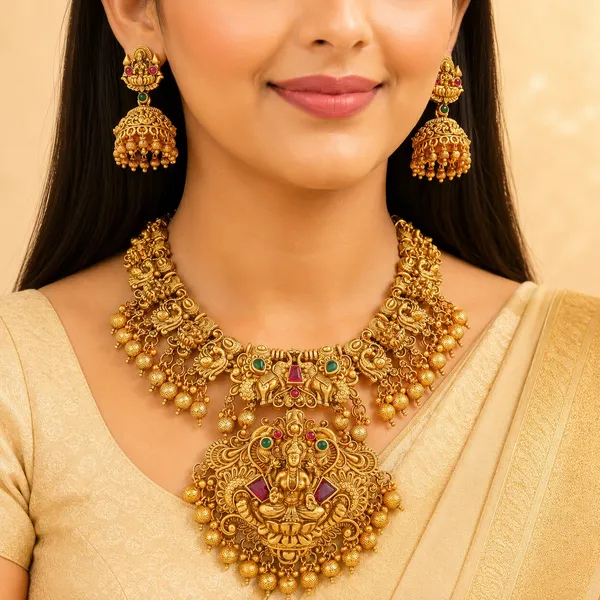 Grisha_Jewellery_Traditional_Lakshmi_Design_Pearl_Bead_Brass_Gold_Plated_Matte_Short_Necklace_Jewellery_Set_For_Women_And_Girls