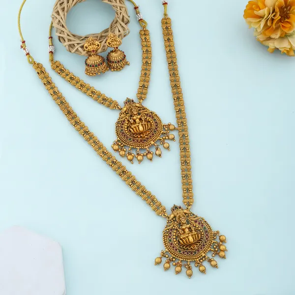 Grisha_Jewellery_Traditional_Lakshmi_Pendant_Gold_plated_Long_And_Short_Haram_Combo_Temple_Jewelry_Set_With_Jhumka_For_Women_And_Girls