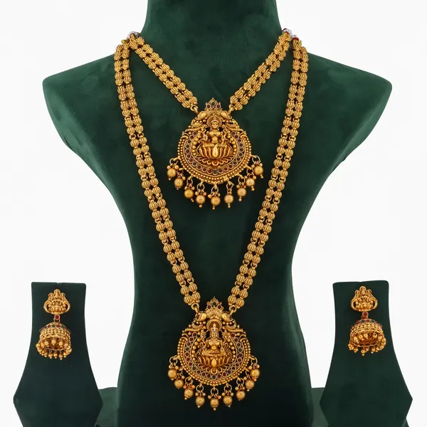 Grisha_Jewellery_Traditional_Lakshmi_Pendant_Gold_plated_Long_And_Short_Haram_Combo_Temple_Jewelry_Set_With_Jhumka_For_Women_And_Girls