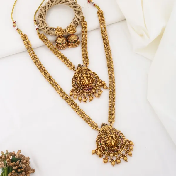 Grisha_Jewellery_Traditional_Lakshmi_Pendant_Gold_plated_Long_And_Short_Haram_Combo_Temple_Jewelry_Set_With_Jhumka_For_Women_And_Girls