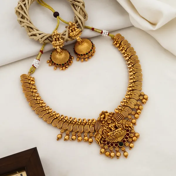 Grisha_Jewellery_Traditional_Peacock_Design_Matt_Bead_Brass_Gold_Plated_Matte_Short_Necklace_Jewellery_Set_For_Women_And_Girls