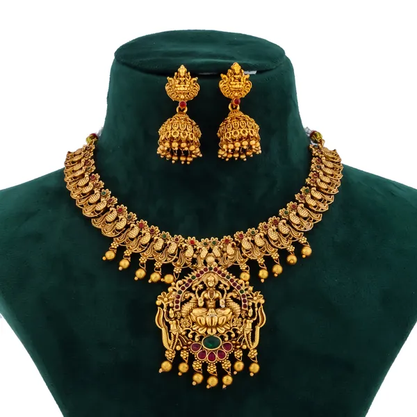 Grisha_Jewellery_Traditional_Peacock_Design_Matt_Bead_Brass_Gold_Plated_Matte_Short_Necklace_Jewellery_Set_For_Women_And_Girls