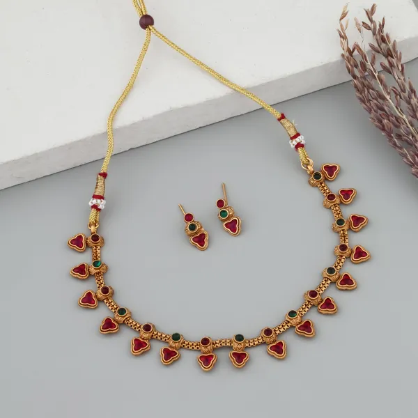 Trandy_Design_Copper_Gold_Plated_Matte_Necklace_Jewelry_Set_For_Women_And_Girls