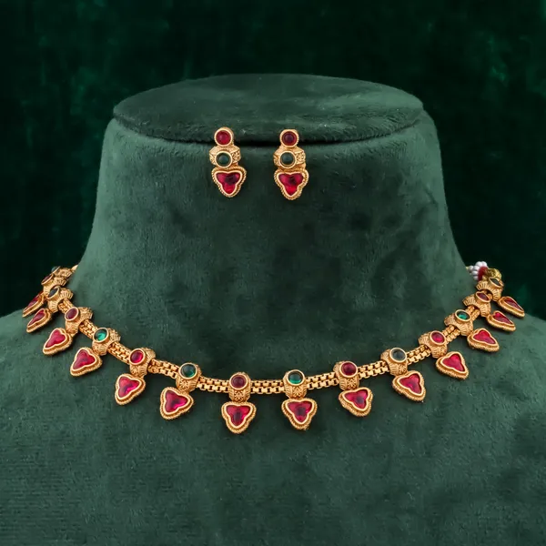 Trandy_Design_Copper_Gold_Plated_Matte_Necklace_Jewelry_Set_For_Women_And_Girls
