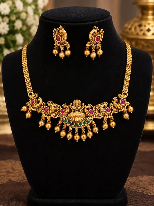 Grisha_Jewellery_Trendy_Delicate_Design_Golden_Bead_Brass_Gold_Plated_Matte_Necklace_Choker_Set_For_Women_And_Girls