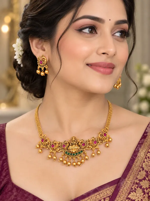 Grisha_Jewellery_Trendy_Delicate_Design_Golden_Bead_Brass_Gold_Plated_Matte_Necklace_Choker_Set_For_Women_And_Girls