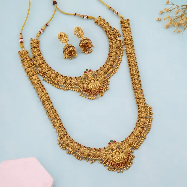 Grisha_Jewellery_Trendy_Matte_Gold_Plated_Long_Necklace_With_Short_Necklace_Combo_Set_With_Earrings_For_Women