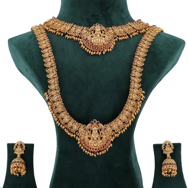 Grisha_Jewellery_Trendy_Matte_Gold_Plated_Long_Necklace_With_Short_Necklace_Combo_Set_With_Earrings_For_Women