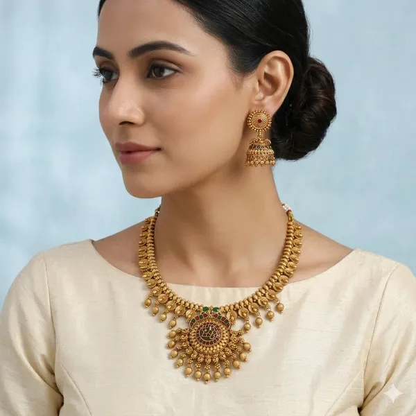 Grisha_Jewellery_Stylish_Peacock_Design_Matt_Bead_Gold_Plated_Matte_Short_Temple_Necklace_Jewellery_Set_For_Women_And_Girls