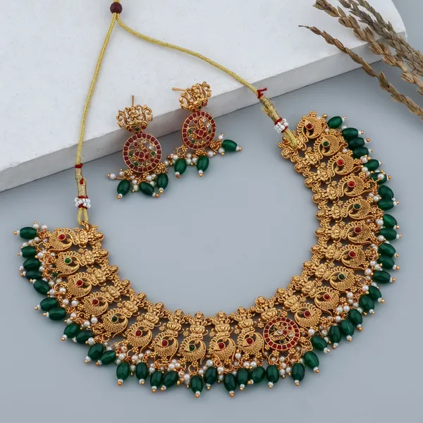 Grisha_Jewellery_Latest_Laxmi_Gold_Plated_Matte_Choker_Necklace_Jewellery_Set_For_Women_And_Girls