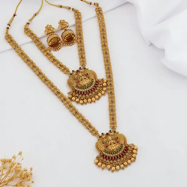 Grisha_Jewellery_Latest_Trending_Design_Matt_Bead_Brass_Gold_Plated_Matte_Long_Haram_And_Short_Necklace_Combo_Jewellery_Set_For_Women_And_Girls