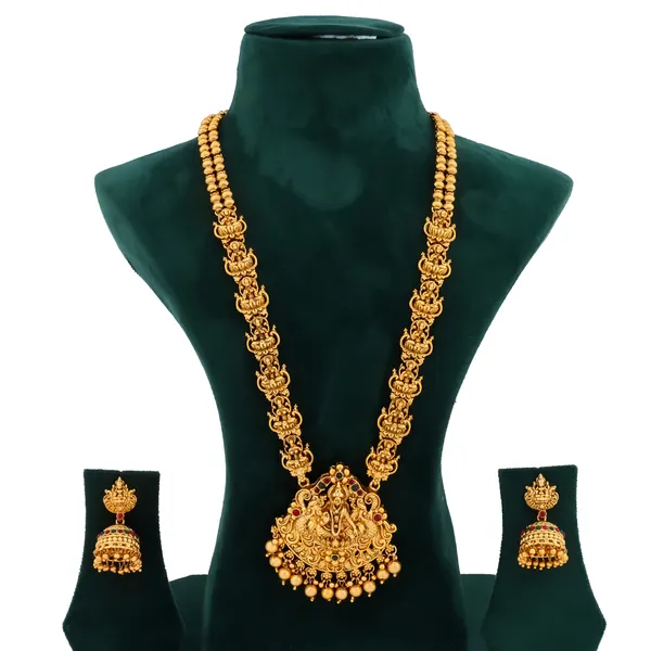 Grisha_Jewellery_Designer_Lakshmi_Design_Matt_Bead_Brass_Gold_Plated_Matte_Long_Haram_Necklace_Jewellery_Set_For_Women_And_Girls