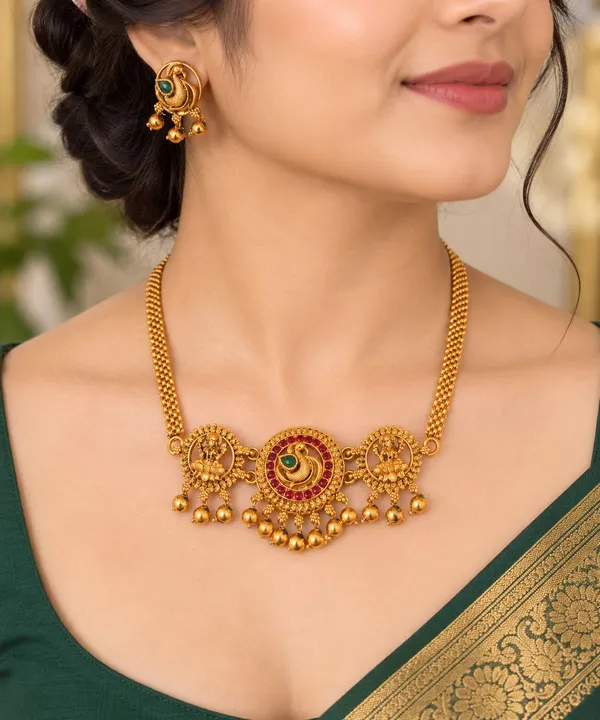 Latest_Delicate_Design_Golden_Bead_Brass_Gold_Plated_Matte_Necklace_Choker_Set_For_Women_And_Girls