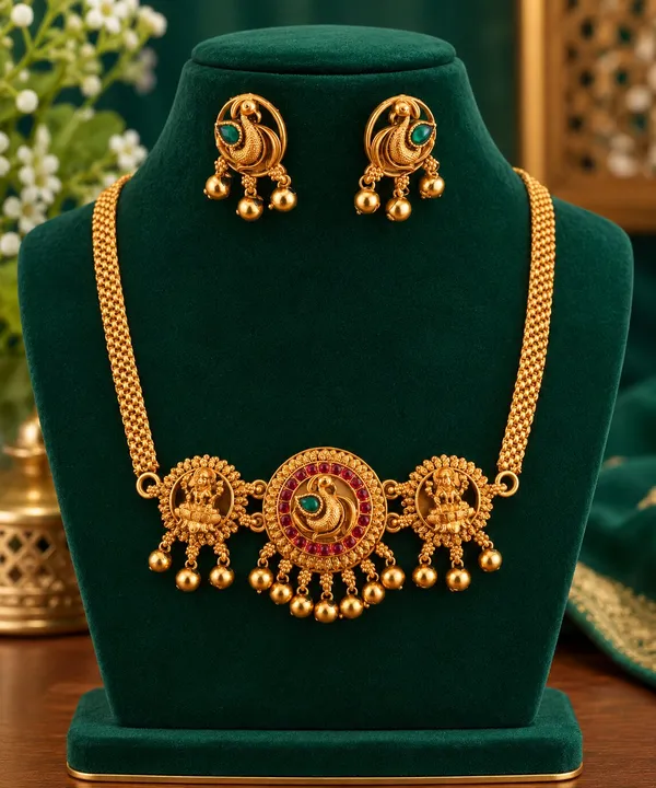 Latest_Delicate_Design_Golden_Bead_Brass_Gold_Plated_Matte_Necklace_Choker_Set_For_Women_And_Girls