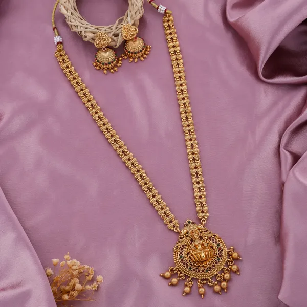 Grisha_Jewellery_Latest_Lakshmi_Design_Brass_Gold_Plated_Matt_Beads_Necklace_Long_Jewellery_Set_For_Women_And_Girls