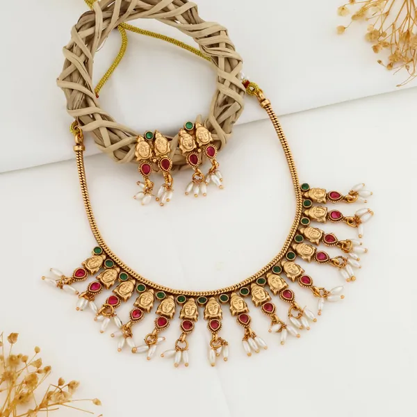 Latest_Lakshmi_Design_Multicolor_Stone_Copper_Gold_Plated_Matte_Necklace_Set_For_Women_And_Girls