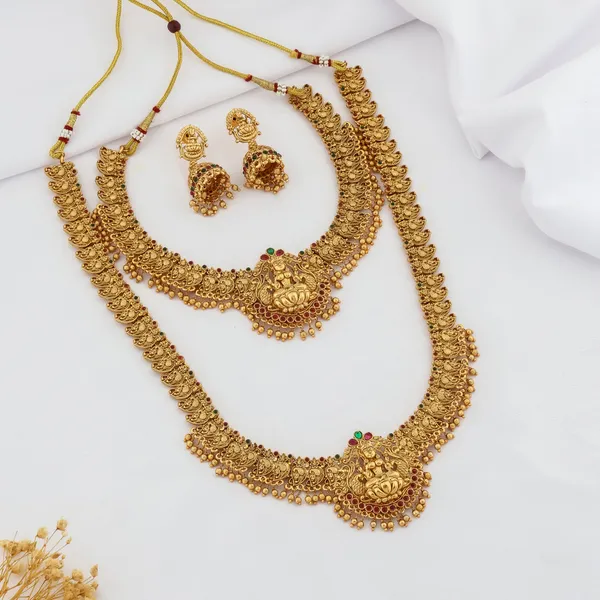 Latest_Laxshmi_Matte_Gold_Plated_Long_Necklace_With_Short_Necklace_Combo_Set_With_Earrings_For_Women