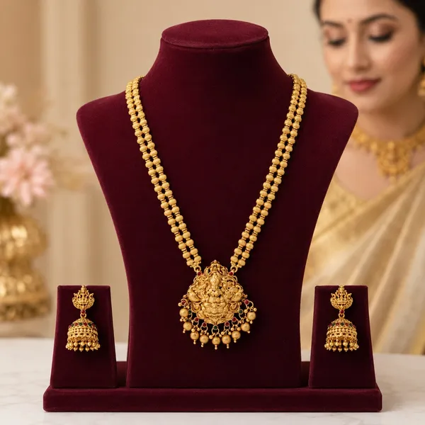 Trandy_Design_Gold_Plated_Long_Necklace_HaramJewellery_Set_With_Earrings_For_Women_And_Girls