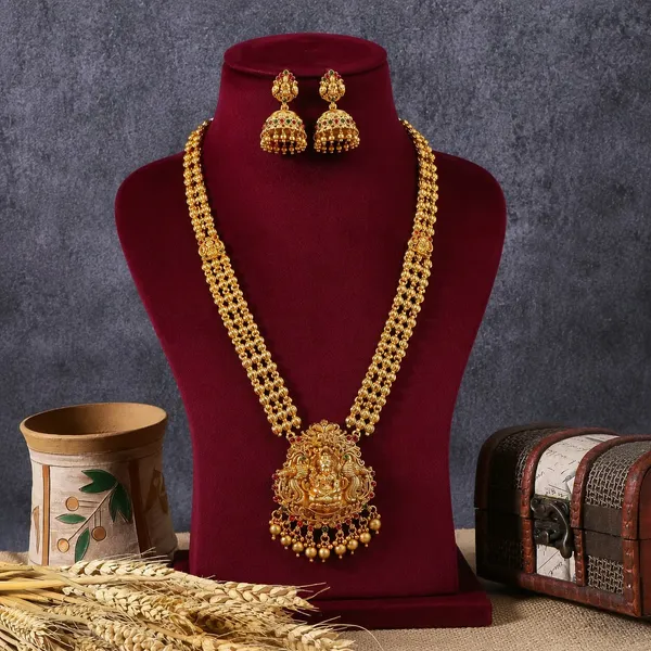 South_Indian_Trendy_Gold_Plated_Matt_Long_Haram_Necklace_Jewel_Set_With_Jhumka_Earrings_For_Women_And_Girls