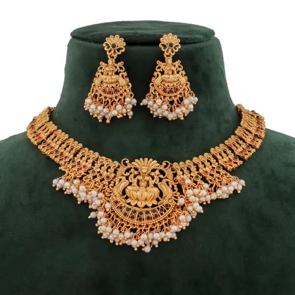 South_Indian_Gold_Plated_Matte_Necklace_Jewellery_Set_For_Women