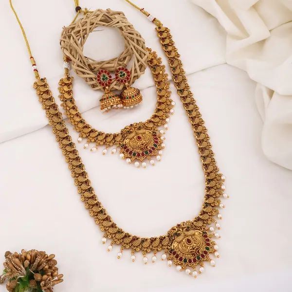 Grisha_Jewellery_Peacock_Design_White_Bead_Pearl_Brass_Gold_Plated_Long_Haram_And_Short_Necklace_Combo_Jewellery_Set_For_Women_And_Girls