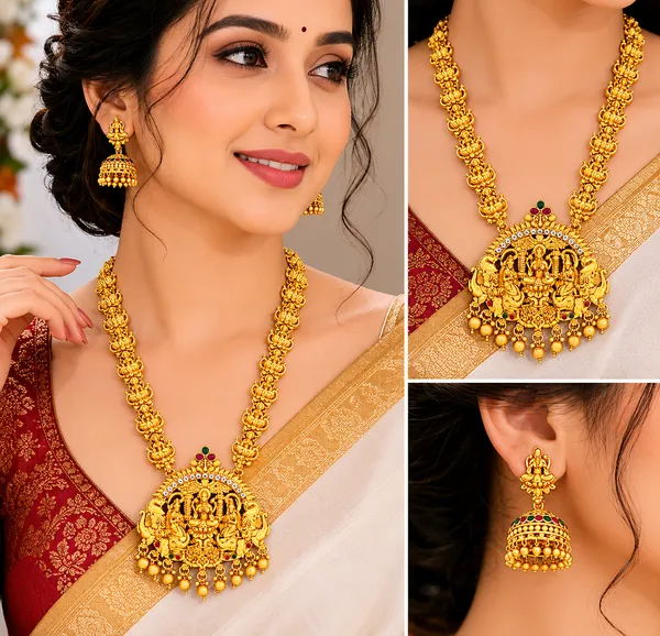 Grisha_Jewellery_Latest_Lakshmi_Design_Matt_Bead_Brass_Gold_Plated_Matte_Long_Haram_Necklace_Jewellery_Set_For_Women_And_Girls