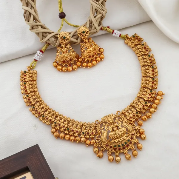 Grisha_Jewellery_Classic_Design_Matt_Bead_Brass_Gold_Plated_Matte_Necklace_Jewelry_Set_For_Women_And_Girls