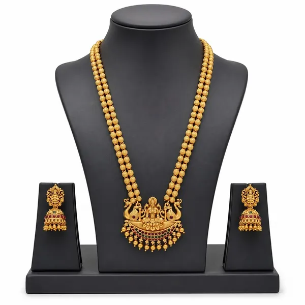 Grisha_Jewellery_Latest_Lakshmi_Design_Matt_Bead_Brass_Gold_Plated_Matte_Long_Haram_Necklace_Jewellery_Set_For_Women_And_Girls