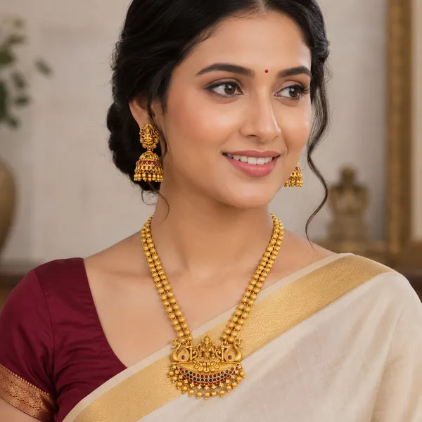 Grisha_Jewellery_Latest_Lakshmi_Design_Matt_Bead_Brass_Gold_Plated_Matte_Long_Haram_Necklace_Jewellery_Set_For_Women_And_Girls
