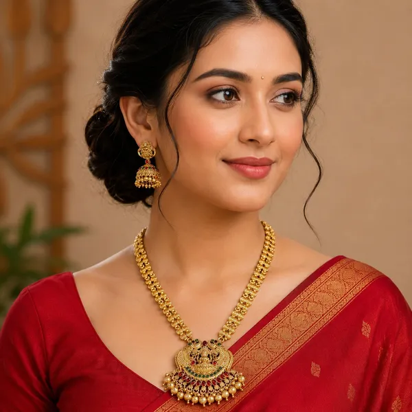 South_Indian_Latest_Gold_Plated_Long_Haram_Necklace_Jewel_Set_With_Jhumka_Earrings_For_Women_And_Girls