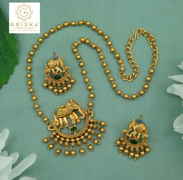 South_Indian_Bridal_Hathi_Design_Necklace_Jewellery_Set_With_Earrings_For_Women