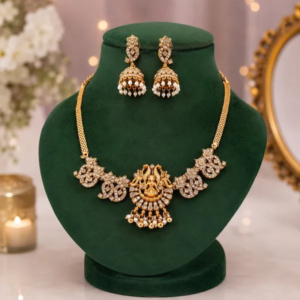 Stylish_Laxmi_Design_Pearls_Diamond_Gold_Plated_Matte_Choker_Necklace_Set_For_Women_And_Girls