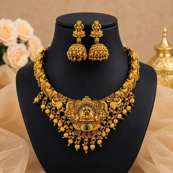 Stylish_Peacock_Design_Pearl_Bead_Brass_Gold_Plated_Matte_Short_Necklace_Jewellery_Set_For_Women_And_Girls