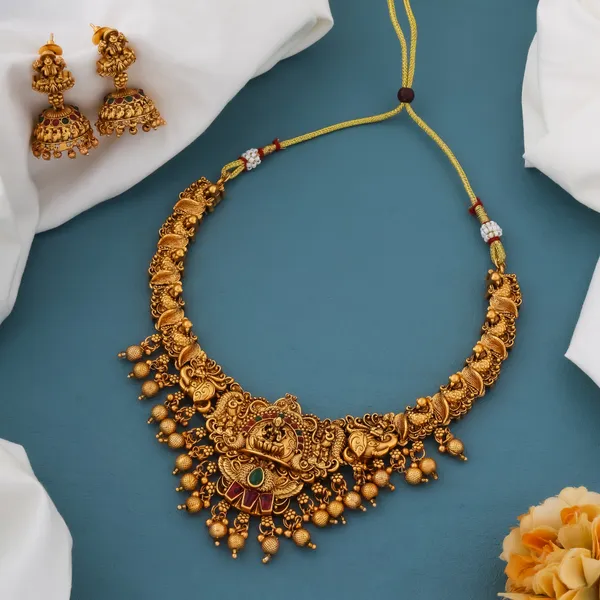 Stylish_Peacock_Design_Pearl_Bead_Brass_Gold_Plated_Matte_Short_Necklace_Jewellery_Set_For_Women_And_Girls