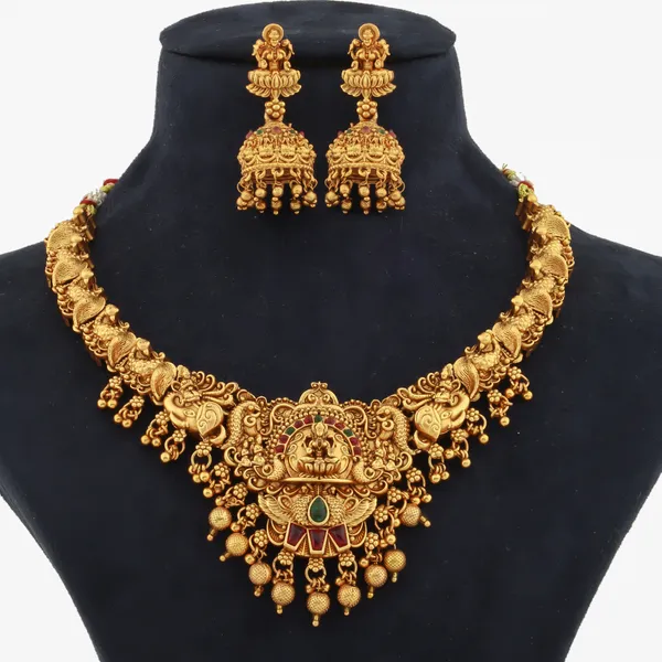 Stylish_Peacock_Design_Pearl_Bead_Brass_Gold_Plated_Matte_Short_Necklace_Jewellery_Set_For_Women_And_Girls