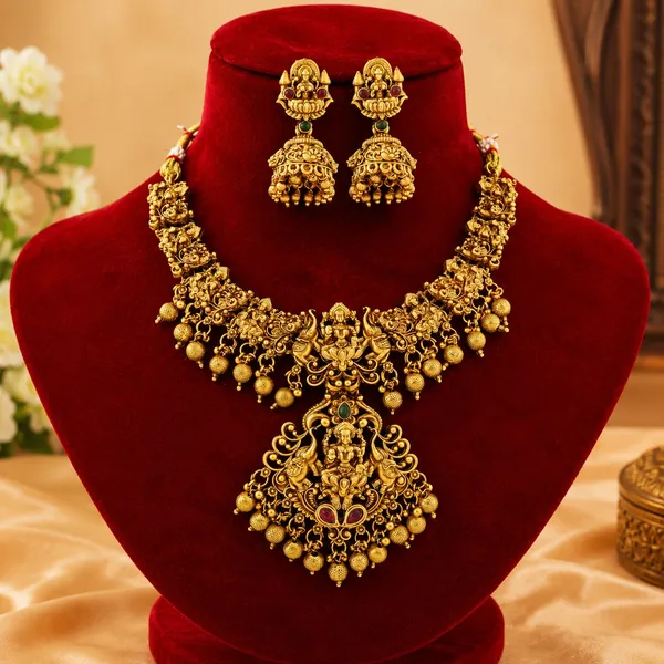 Traditional_Design_Pearl_Bead_Brass_Gold_Plated_Matte_Short_Necklace_Jewellery_Set_For_Women_And_Girls