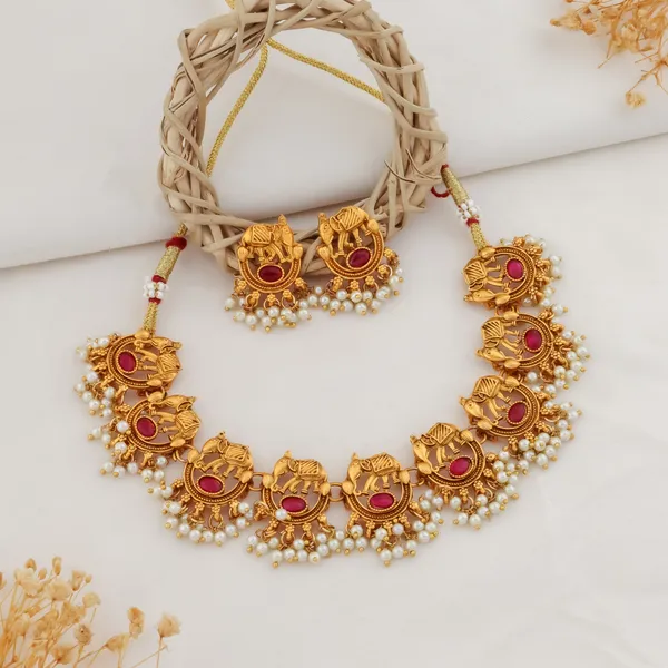 Traditional_Hathi_Design_Brass_Gold_Plated_Matte_White_Beads_Necklace_Jewel_Set_For_Women_And_Girls