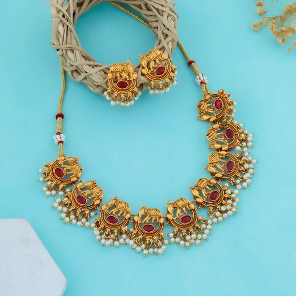 Traditional_Hathi_Design_Brass_Gold_Plated_Matte_White_Beads_Necklace_Jewel_Set_For_Women_And_Girls