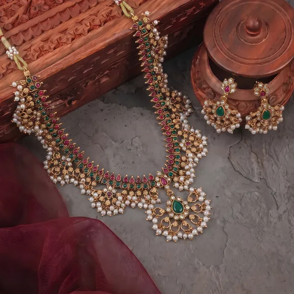 Trendy_Design_Guttapusallu_Multicolor_Stone_Gold_Plated_Matte_Necklace_Jewelry_Set_For_Women_And_Girls