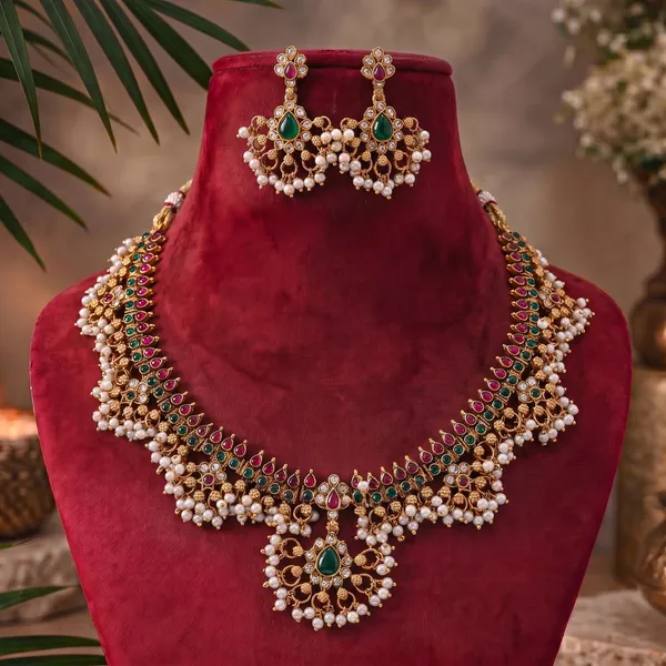 Trendy_Design_Guttapusallu_Multicolor_Stone_Gold_Plated_Matte_Necklace_Jewelry_Set_For_Women_And_Girls
