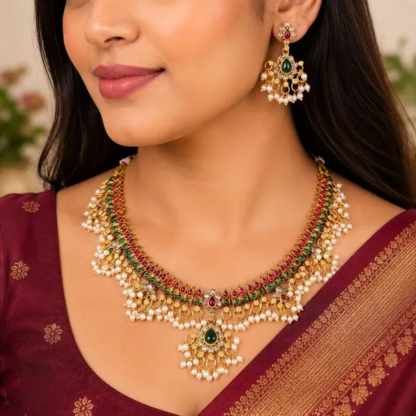 Trendy_Design_Guttapusallu_Multicolor_Stone_Gold_Plated_Matte_Necklace_Jewelry_Set_For_Women_And_Girls