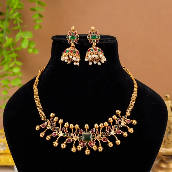 Trendy_Design_Red_Ruby_Gold_Plated_Matte_Choker_Necklace_Set_For_Women_And_Girls