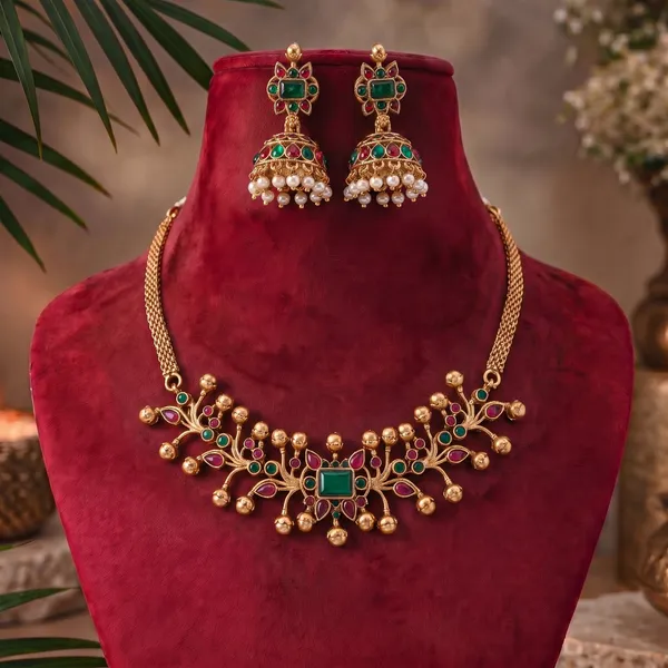 Trendy_Design_Red_Ruby_Gold_Plated_Matte_Choker_Necklace_Set_For_Women_And_Girls