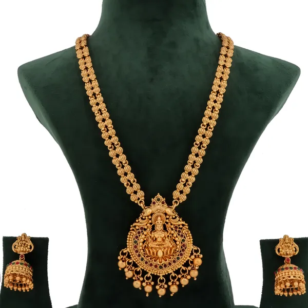 Trendy_Lakshmi_Design_Brass_Gold_Plated_Matt_Beads_Necklace_Long_Jewellery_Set_For_Women_And_Girls