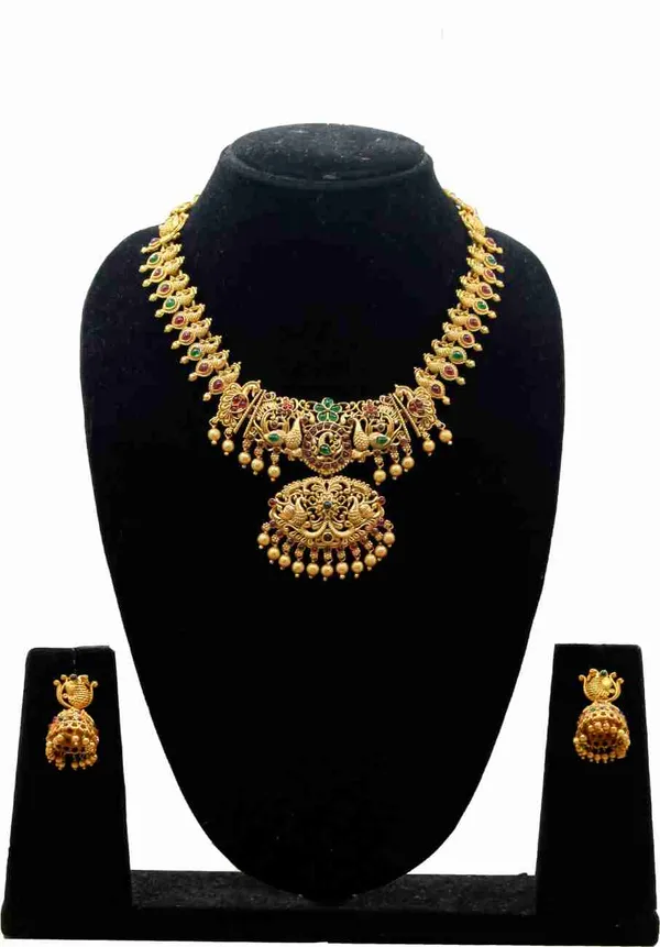 Grisha_Jewellery_Matte_Gold_Plated_Long_Necklace_With_Short_Necklace_Combo_Set_With_Earrings_For_Women