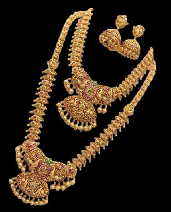 Grisha_Jewellery_Matte_Gold_Plated_Long_Necklace_With_Short_Necklace_Combo_Set_With_Earrings_For_Women