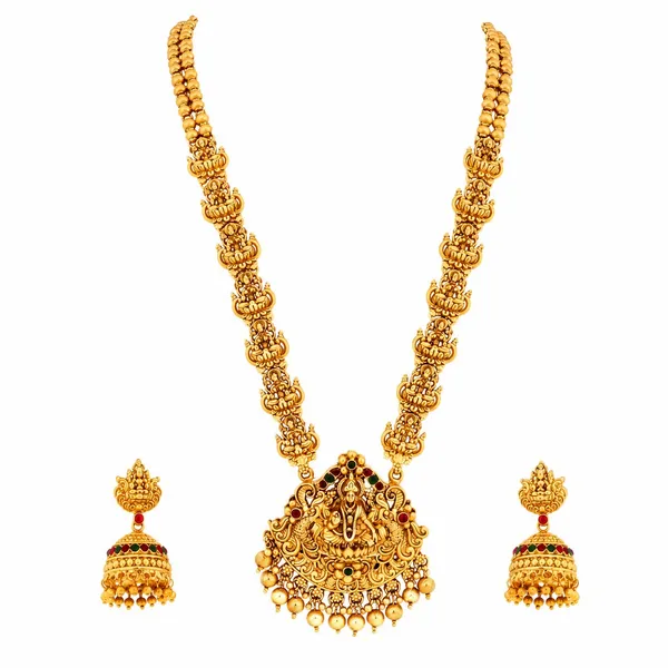 Grisha_Jewellery_Latest_Lakshmi_Design_Matt_Bead_Brass_Gold_Plated_Matte_Long_Haram_Necklace_Jewellery_Set_For_Women_And_Girls