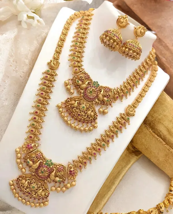 Grisha_Jewellery_Matte_Gold_Plated_Long_Necklace_With_Short_Necklace_Combo_Set_With_Earrings_For_Women